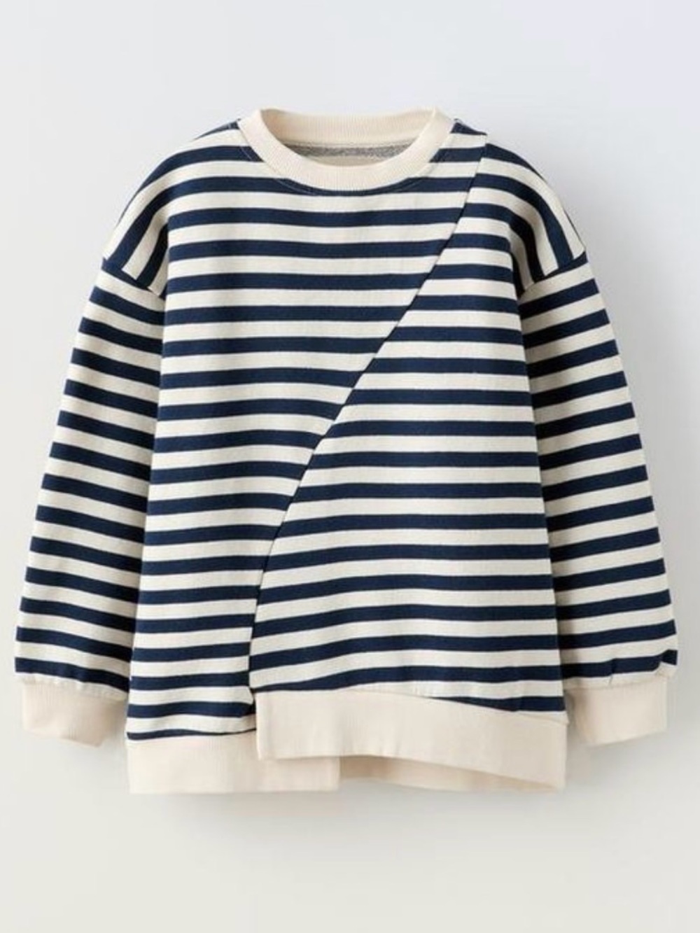 Zara Ivory and black Striped Crewneck Sweater